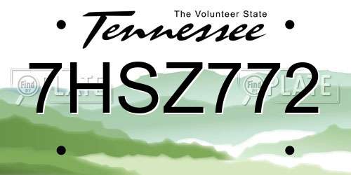 7HSZ772 Tennessee License Plate