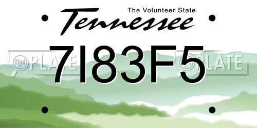 7I83F5 Tennessee License Plate