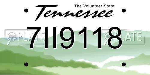 7II9118 Tennessee License Plate