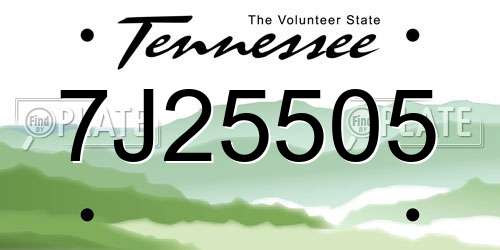 7J25505 Tennessee License Plate