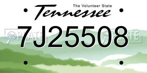 7J25508 Tennessee License Plate