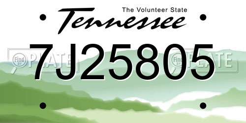 7J25805 Tennessee License Plate