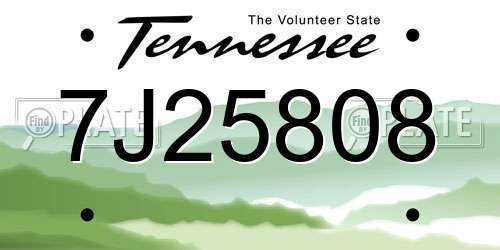 7J25808 Tennessee License Plate
