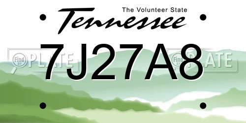 7J27A8 Tennessee License Plate