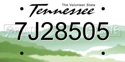 7J28505 Tennessee License Plate