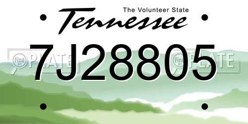 7J28805 Tennessee License Plate