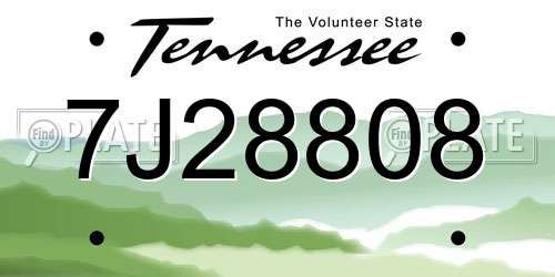 7J28808 Tennessee License Plate