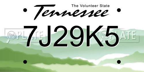 7J29K5 Tennessee License Plate