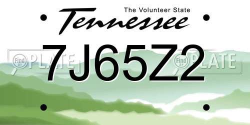 7J65Z2 Tennessee License Plate