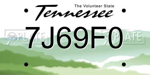 7J69F0 Tennessee License Plate
