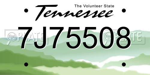 7J75508 Tennessee License Plate