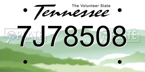 7J78508 Tennessee License Plate