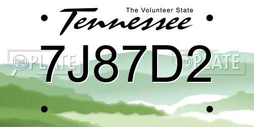 7J87D2 Tennessee License Plate