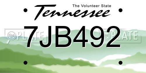 7JB492 Tennessee License Plate