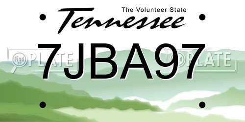 7JBA97 Tennessee License Plate