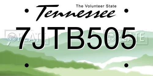 7JTB505 Tennessee License Plate