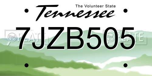 7JZB505 Tennessee License Plate