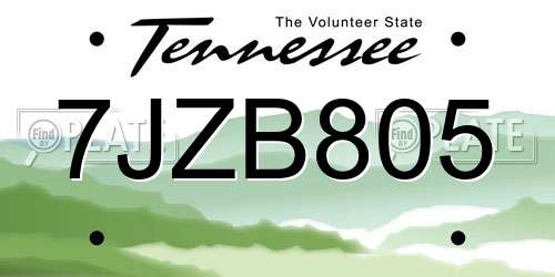 7JZB805 Tennessee License Plate