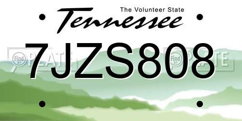 7JZS808 Tennessee License Plate