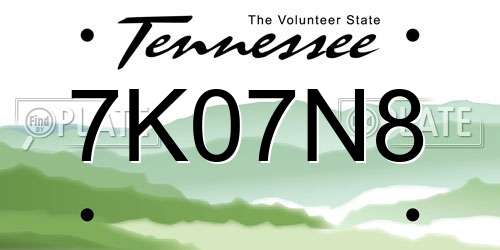 7K07N8 Tennessee License Plate