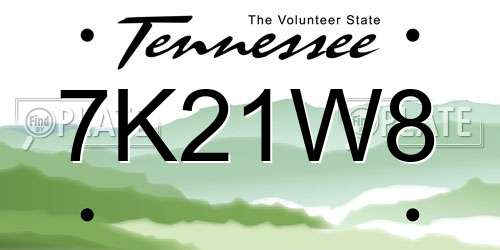 7K21W8 Tennessee License Plate