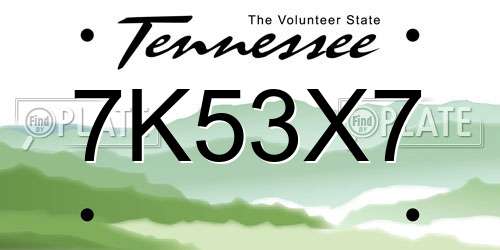 7K53X7 Tennessee License Plate