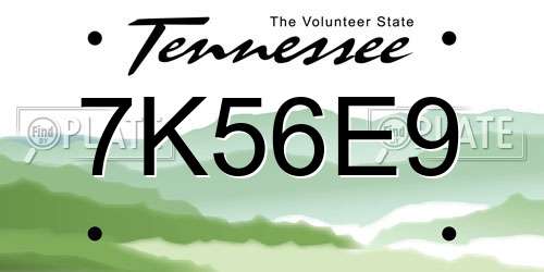 7K56E9 Tennessee License Plate