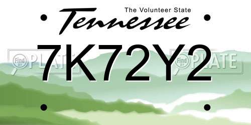 7K72Y2 Tennessee License Plate