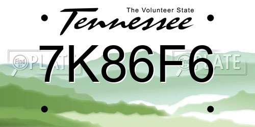 7K86F6 Tennessee License Plate