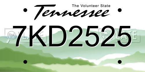 7KD2525 Tennessee License Plate