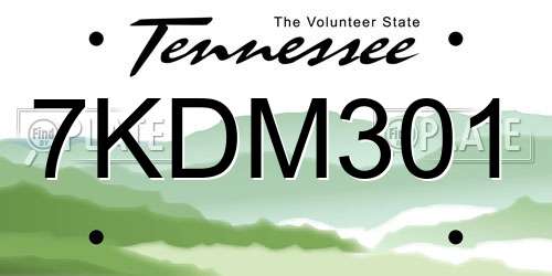 7KDM301 Tennessee License Plate