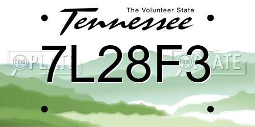 7L28F3 Tennessee License Plate