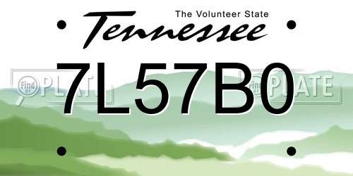 7L57B0 Tennessee License Plate