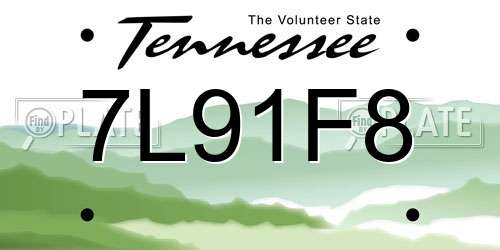 7L91F8 Tennessee License Plate