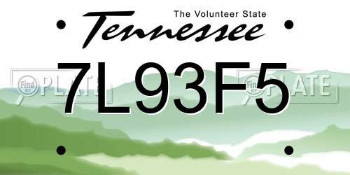 7L93F5 Tennessee License Plate