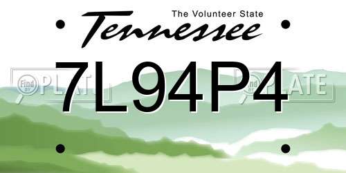 7L94P4 Tennessee License Plate