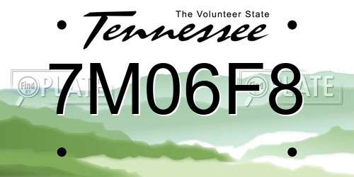 7M06F8 Tennessee License Plate