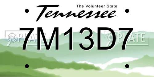 7M13D7 Tennessee License Plate