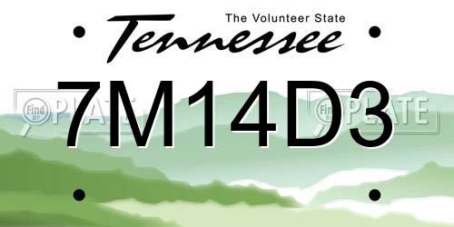 7M14D3 Tennessee License Plate