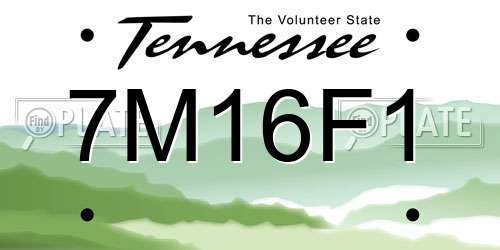 7M16F1 Tennessee License Plate