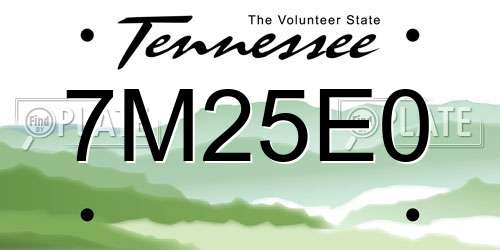 7M25E0 Tennessee License Plate