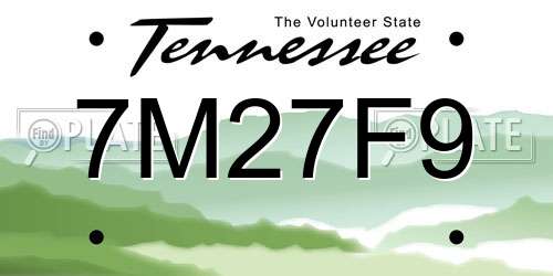 7M27F9 Tennessee License Plate