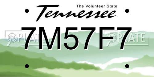 7M57F7 Tennessee License Plate
