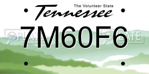 7M60F6 Tennessee License Plate