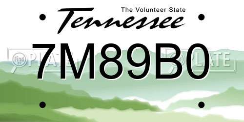 7M89B0 Tennessee License Plate