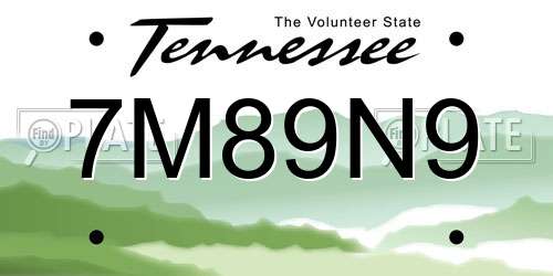 7M89N9 Tennessee License Plate