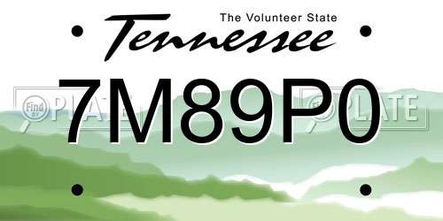 7M89P0 Tennessee License Plate