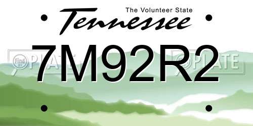 7M92R2 Tennessee License Plate
