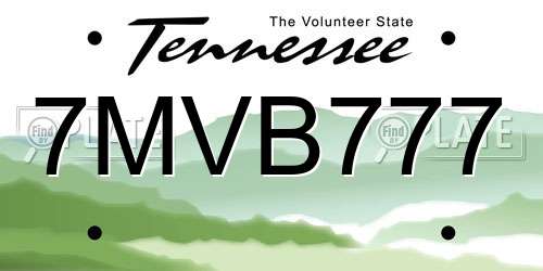 7MVB777 Tennessee License Plate