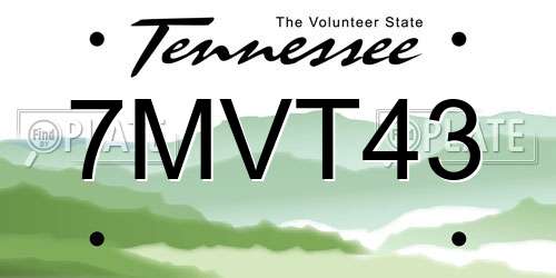 7MVT43 Tennessee License Plate